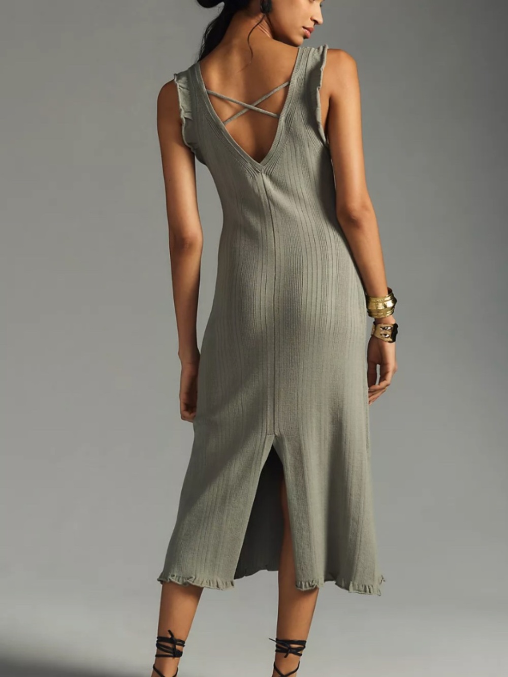 Daily Practice By Anthropologie - Ribbed Sweater Green Stretch Midi Dress - 2X